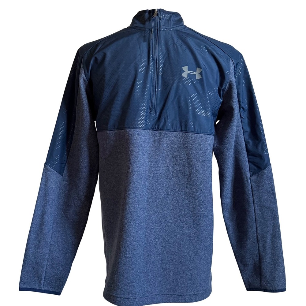 Under Armour Mens Quarter Zip Pullover Blue Hybrid Fleece Jacket MD Medium